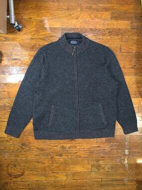 Pendleton Washable Wool Full Zip Cardigan Sweater Mens XL Brown Herringbone